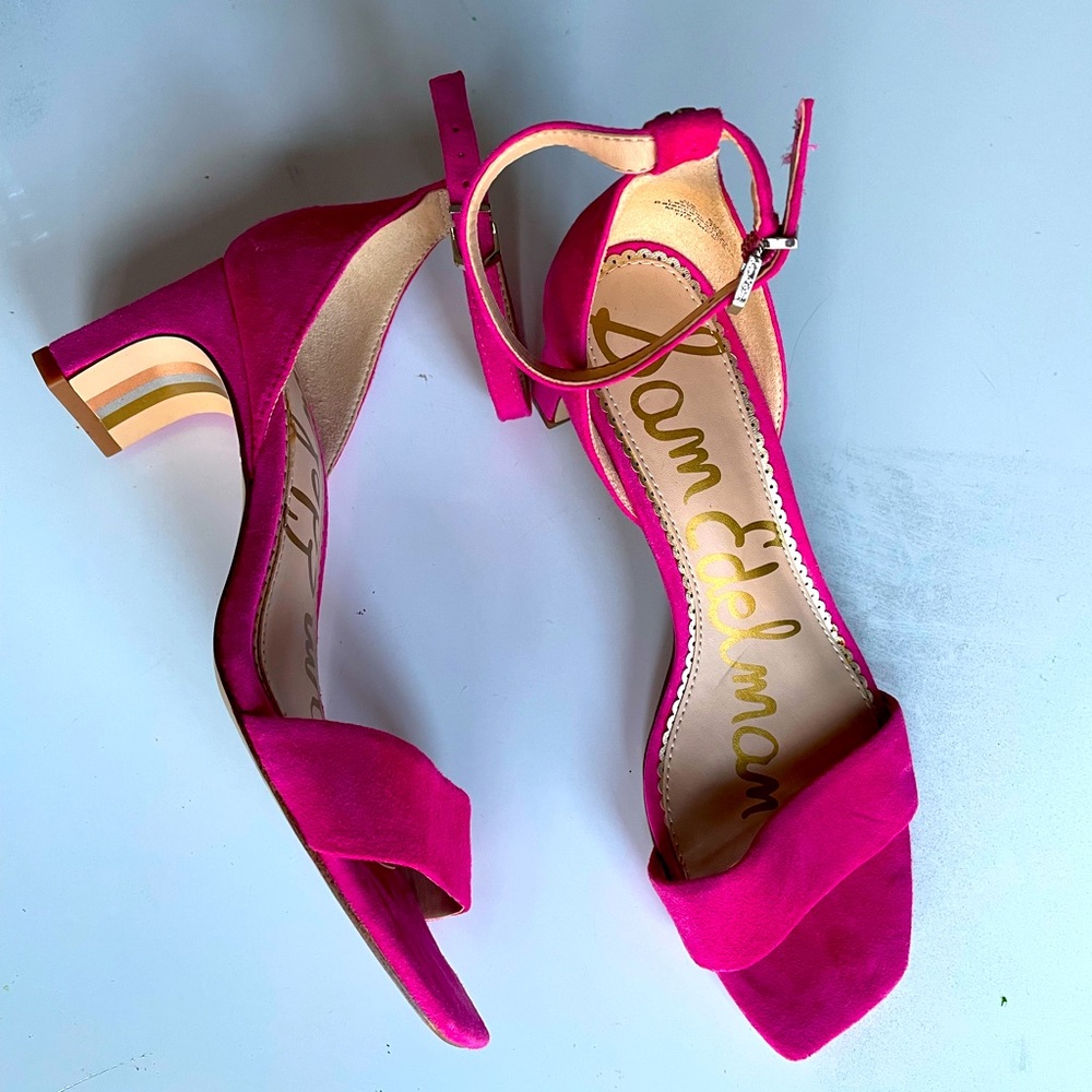Sam Edelman fuscia pink suede sandals with 2” heel. Worn once!